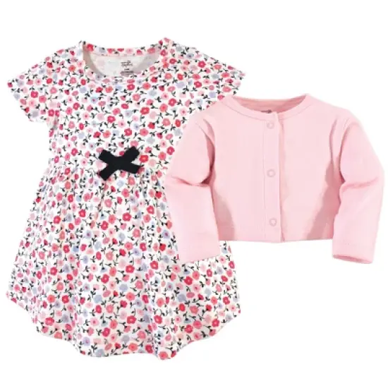 Touched by Nature Baby and Toddler Girl Organic Cotton Dress and Cardigan 2pc Set, Ditsy Floral image {1}