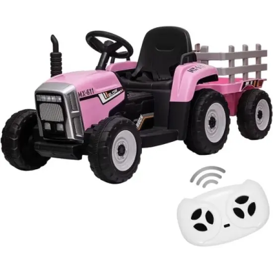 12V Ride on Tractor with Trailer & Remote Control,Speed Up to 5mph, Toddler Electric Vehicle Car with LED Headlights image {8}