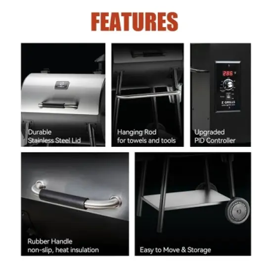 ZPG-550A2E Wood Pellet Grill BBQ Smoker Digital Control - Silver - Z Grills: Electric, 585 sq in Cooking Area image {8}