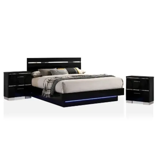 3pc Cavatao Bed with 2 Nightstands Black/Chrome - miBasics image {7}