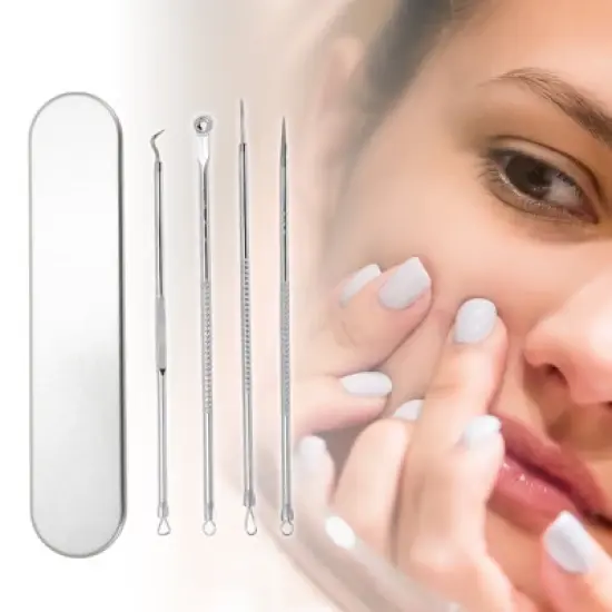 Unique Bargains Four Needles Pimple Extractor Tool Set 6.88"x1.37" Silver Tone 1 Set image {3}
