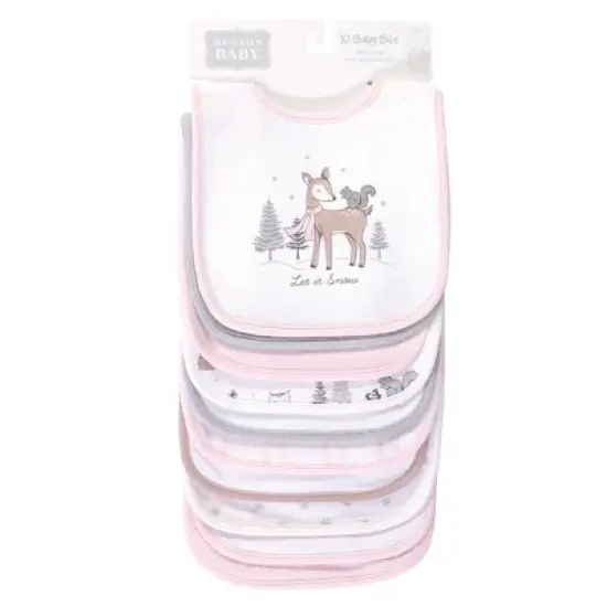 Hudson Baby Infant Girl Cotton Bibs 10pk, Winter Forest, One Size image {1}