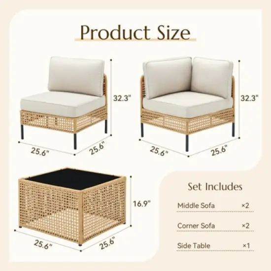 Buenhomino Patio Furniture Set &ndash; Outdoor Sectional Wicker Sofa with Cushions, All-Weather PE Rattan Conversation Set for Garden, Balcony & Poolside image {3}