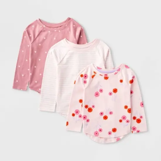 Toddler Girls' 3pk Long Sleeve T-Shirt - Cat & Jack&trade; Pink image {3}