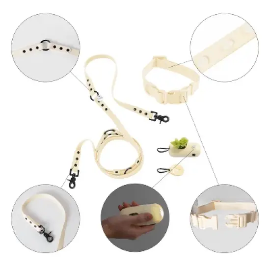 THE LICKER STORE Luna 8FT Adjustable 6-in-1 Waterproof Hands-Free Leash and Collar with LED Flashlight, Bag Dispenser, and Poop Bag Holder image {4}