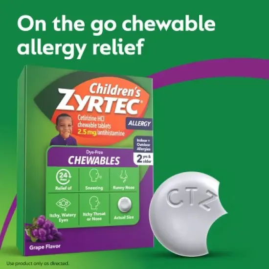 Zyrtec Children's Dye Free Cetirizine 2.5mg Chewables - Grape - 12ct image {8}