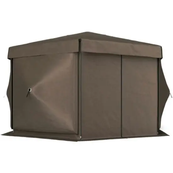 Resenkos Patio Garden Pergola, Pergola Canopy,12' x 12' Hexagonal Pop Up Gazebo Canopy Tent with 5 Sidewalls and Carry Bag, Brown image {10}