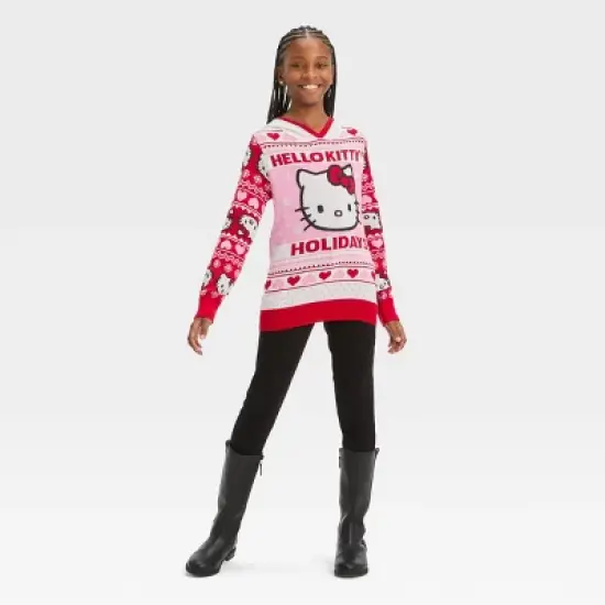 Girls' Hello Kitty Holiday Hooded Sweater - Red image {2}
