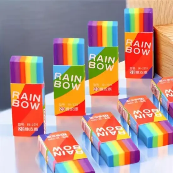 HTUTWOO 20-Pack Rainbow 2b Pencil Erasers Soft Pvc Material Non-Feathered Stationery For Writing Drawing Office Study Supplies image {2}