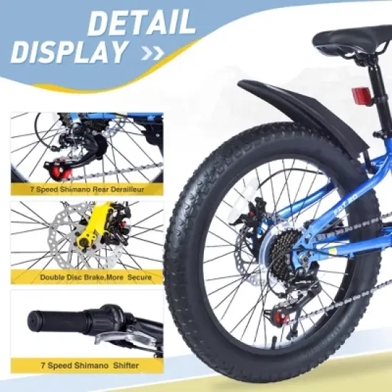 Grungis Kids Mountain Bike with Suspension Fork for Kids&Teens,Steel Frame,Shimano 7 Speeds with Dual Disc Brakes,Durable Wide Tires image {3}