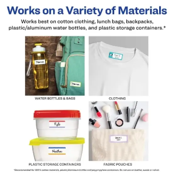 Avery No-Iron Fabric Name Labels, Soft Pastels Preprinted Designs, Handwrite-Only, 2-Pack, 48 Preprinted Labels (22282) image {3}