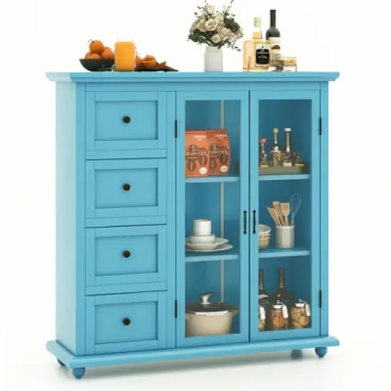 Costway Buffet Sideboard Table Kitchen Storage Cabinet with Drawers & Doors Blue/White/Green image {10}