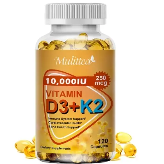 Mulittea 10000 IU Vitamin D3 K2, Support Bone & Joint Health, Increase Immunity, 120 Softgels image {5}