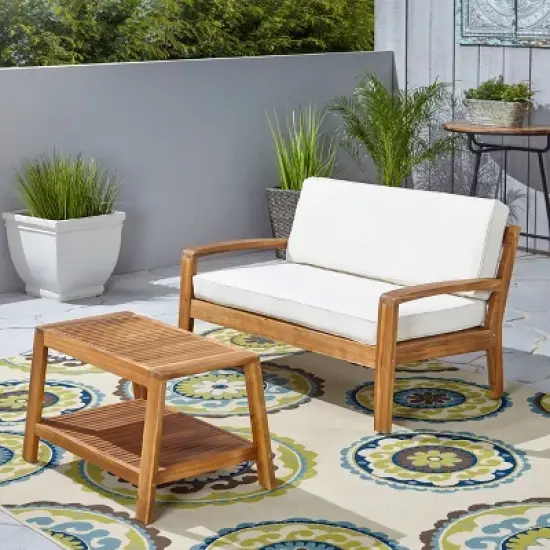 Christopher Knight Home Grenada Outdoor Acacia Wood Loveseat and Coffee Table Set (No Fabric Skin) image {1}