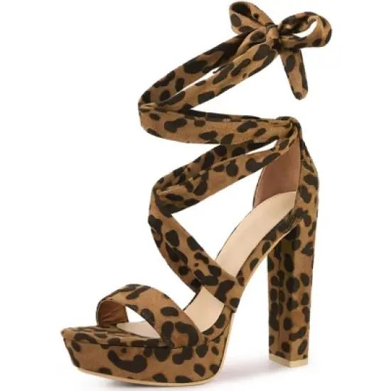 Perphy Platform Lace Up Chunky Heels Sandals for Women image {6}