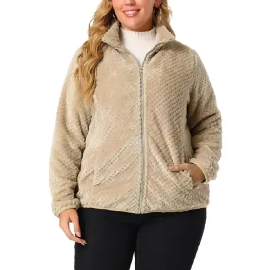 Agnes Orinda Women's Plus Size Lapel Fleece Fuzzy Faux Shearling Zip Up Shaggy Oversized Coat Jackets image {1}