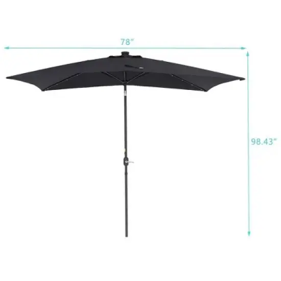 10' x 6.5' Solar LED Patio Umbrella with Tilt and Crank Lift Black - Wellfor image {9}