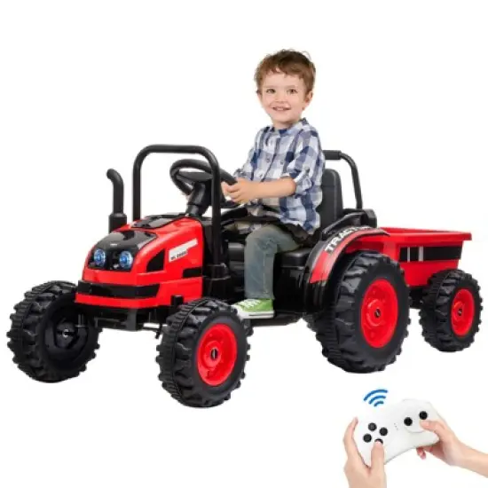 12V Kids Ride-On Tractor with Trailer, Remote Control, Music, Rear Wheels Suspension-Battery Powered Electric Vehicle Toy image {9}