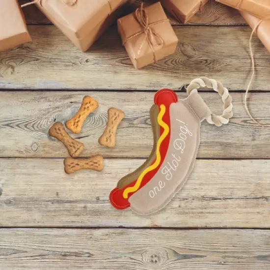 Pavilion Gift Company - Hot Dog - 12.75" Canvas Dog Toy on Rope - Pet Toy image {3}