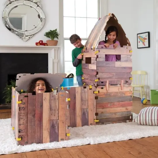 Hearthsong 32-Panel Cabin Style Fantasy Fort Indoor Fort Building Kit with Hook and Loop Connectors image {9}