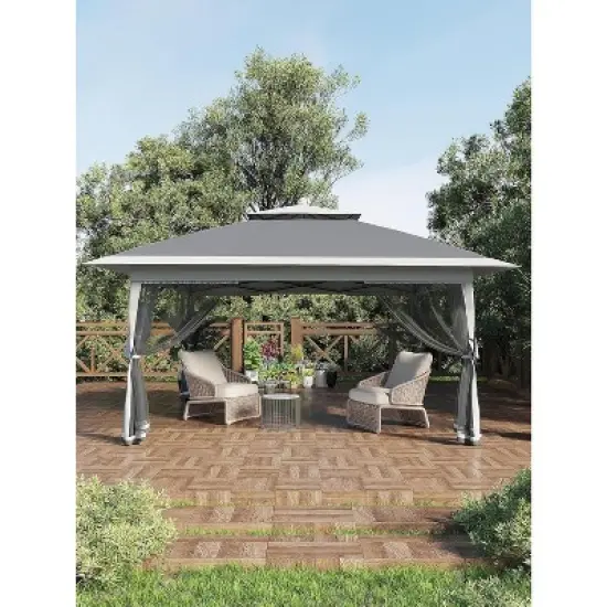 13'x13'Canopy, Outdoor Tent with Mosquito Netting & Wheeled Bag, Instant Shelter for Backyard, Patio & Garden Furniture image {9}