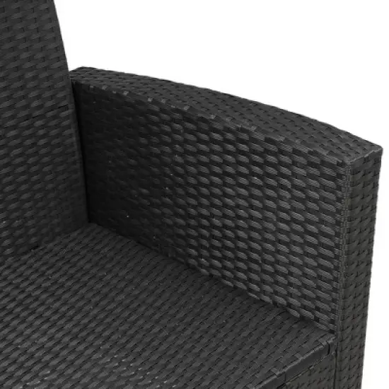 6pc Wicker Patio Conversation Set with Glass Table Ottomans & Cushions - Black/Dark Gray - GODEER image {8}