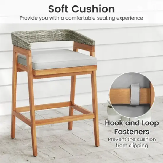 Costway 5 PCS Patio Counter Height Bar Set with 4 Cushioned Barstools Curved Rattan Back image {6}