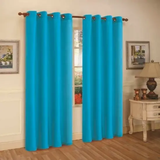 J&V TEXTILES 2 Panels Solid Grommet Faux Silk Window Curtain Drapes Treatment 58" Wide and 84" Length (Black) image {8}