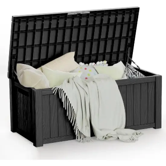MaseiKar 120 Gallon Waterproof Deck Box, Lockable Resin Storage Box for Patio Furniture Cushions Garden Tools and Outdoor Delivery Storage, Black image {7}