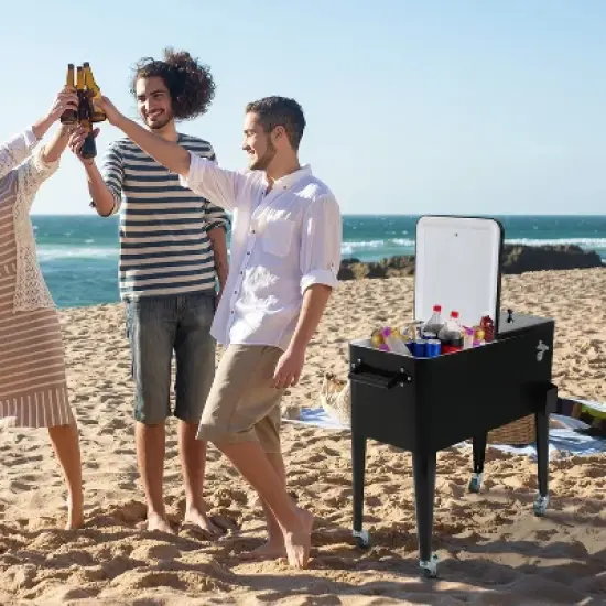 BestMassage Cooling Bin Outdoor Rolling Cooler Metal Ice Chest with Cool Function image {1}