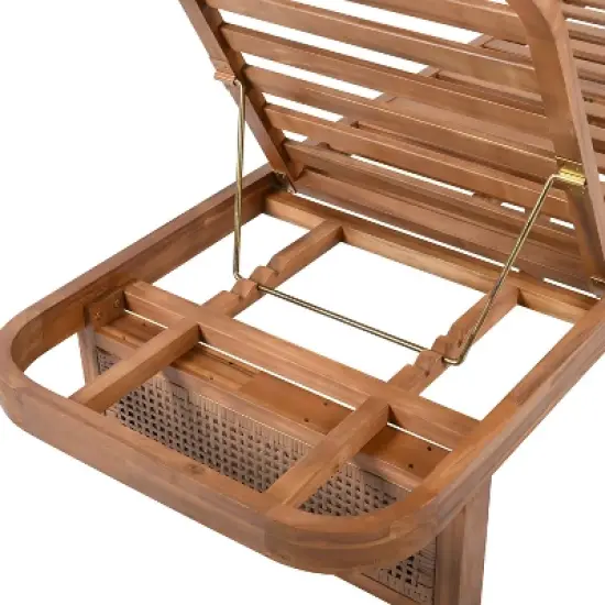 Christopher Knight Home Rourke Modern Outdoor Acacia Wood Rattan Lounge Chair with Cushion image {8}