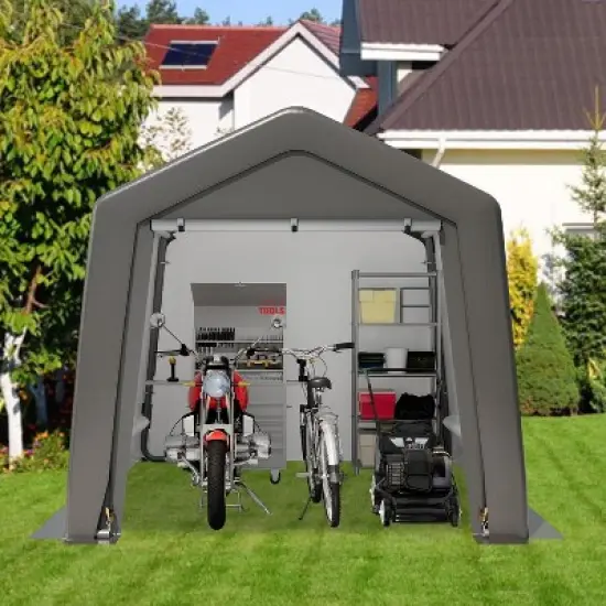 Outdoor Storage Shed, Portable Carport Shelter with Lockable Zipper Door, Durable Garage Tent for Motorcycles, Bikes & Tools, Features Roof Vents image {4}