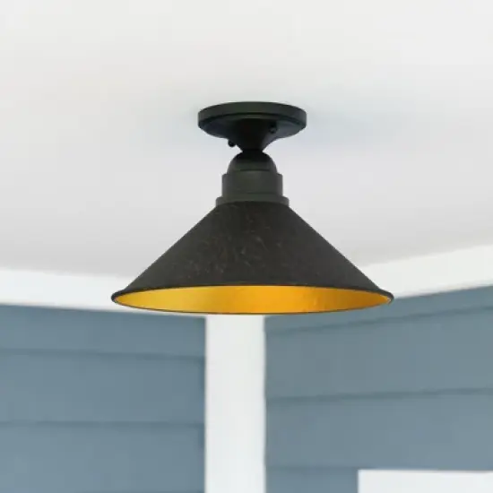 VAXCEL Outland Hammered Metal Bronze Rustic Outdoor Semi Flush Mount Ceiling Light image {13}