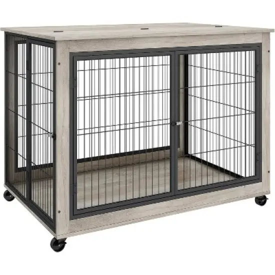 Acekool Furniture Dog Crate - Mobile Side Table Kennel with Lift Top & Wheels image {8}
