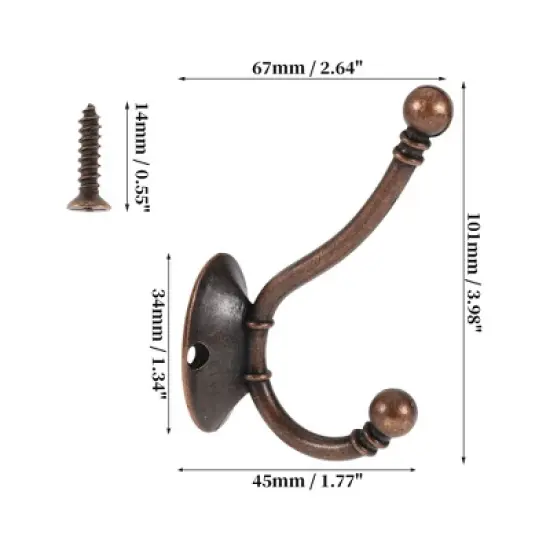 Unique Bargains Vintage Clothes Hooks Door Hooks 3.98"x1.34"x2.64" Bronze Tone 4 Pcs image {1}