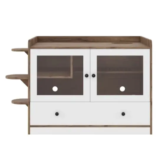 SEVOBAL Pet Crates and Houses Modern Glass Door Litter Cabinet Multi Function Pet Furniture Playful Design, Brown, 43"*23.6"*27.95" image {5}