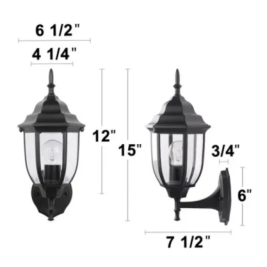 C Cattleya 1-Light Die-Cast Aluminum Outdoor Wall Sconce with Black Finish, 2 Pack image {6}