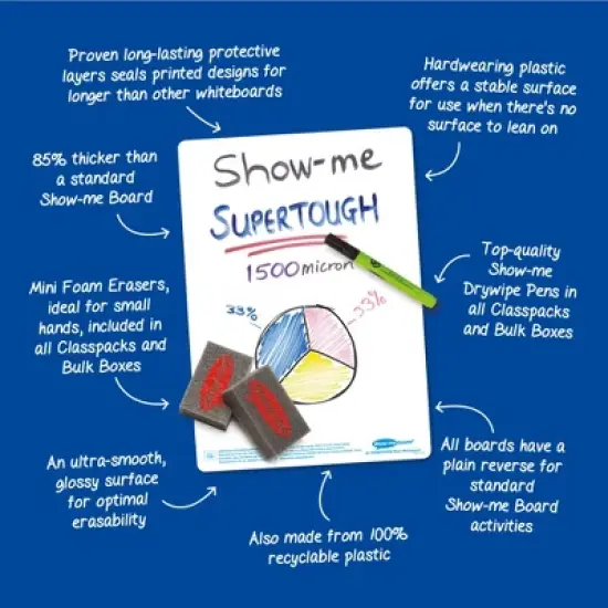 Show-me&reg; Classpack of 35 x A4 Lined/Plain SUPERTOUGH Lapboards, with Pens, Erasers, Cleaner image {3}
