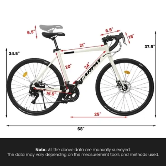 NAYSAYE Bicycle 700C Road Bike Lightweight Aluminum Frame 16 Speed with Disc Brakes for Men and Women, Cream, 68"*18"*37.5" image {4}