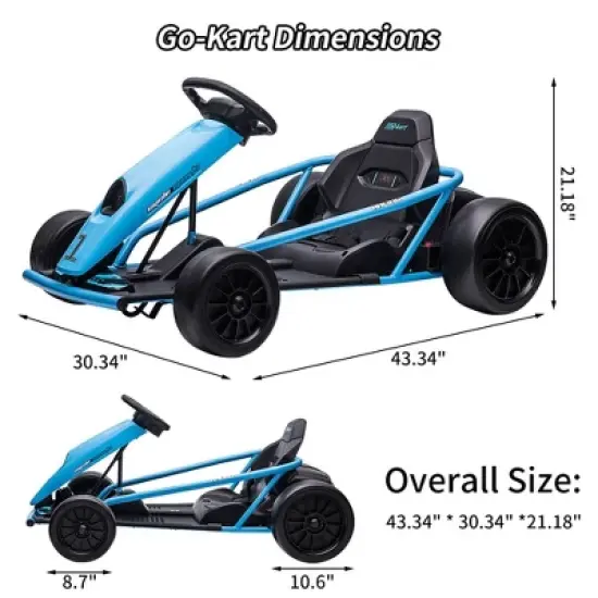 Kids Ride On Go Kart, 24V 300W*2 Motors, 9Ah Battery, Electric Vehicle Car Drifting with Music, Horn, Outdoor Ride On Toy for Teens image {4}