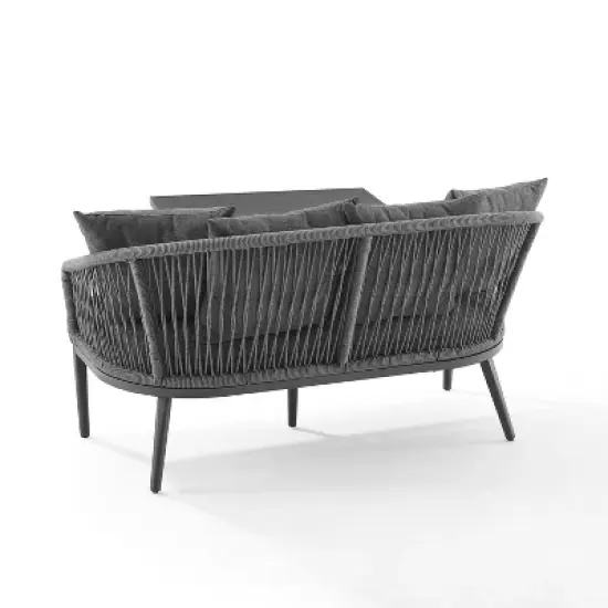 Dover 2pc Outdoor Rope Conversation Set with Loveseat & Coffee Table - Charcoal/Matte Black - Crosley image {8}