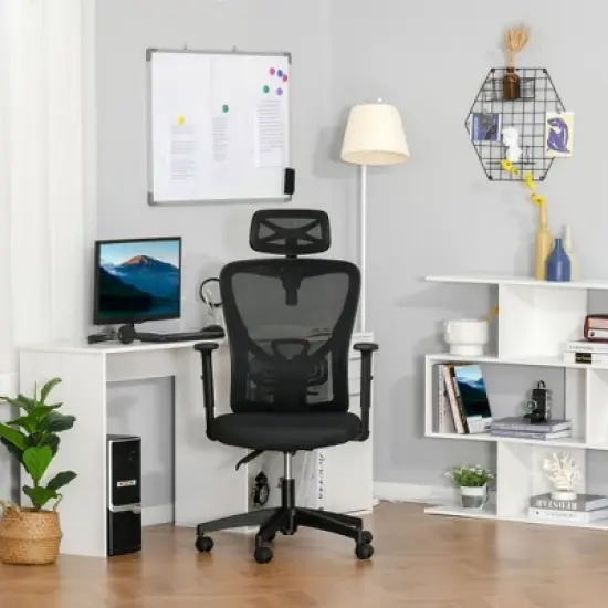 Vinsetto High Back Ergonomic Home Office Chair, Mesh Task Chair with Lumbar Back Support, Reclining Function, Adjustable Headrest, Arms, Black image {2}