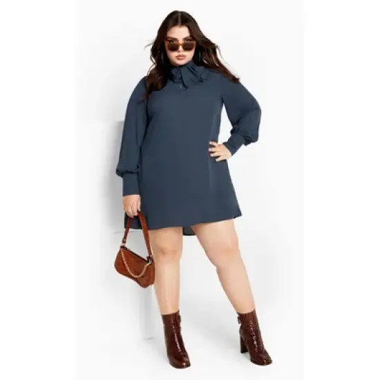 Women's Plus Size Neck Tie Tunic - Navy | CITY CHIC image {3}