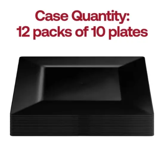 Smarty Had A Party 9.5" Black Square Plastic Dinner Plates - 120 pcs image {3}
