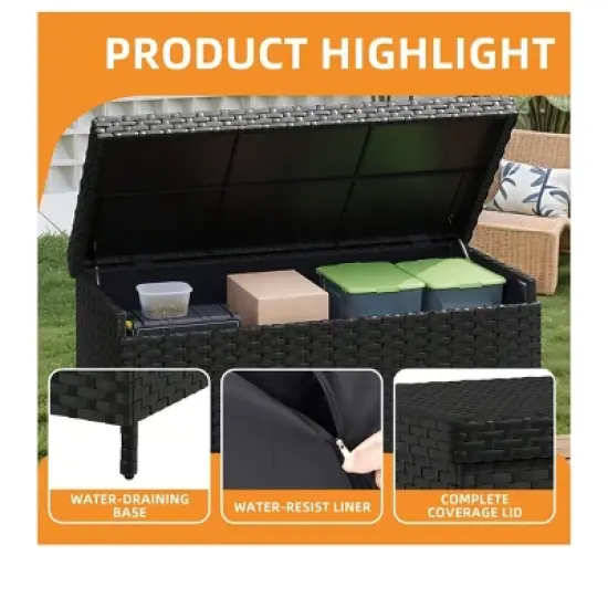 230 Gallon Rattan Wicker Deck Box Outdoor Storage Container Waterproof Garden Box image {1}