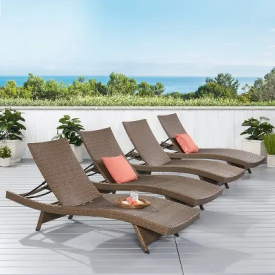 GDFStudio Olivia Outdoor Wicker Armless Adjustable Chaise Lounge (Set of 4) image {9}