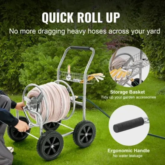 VEVOR Hose Reel Cart, Hold Up to 250 ft of 5/8&rsquo;&rsquo; Hose, Garden Water Hose Carts Mobile Tools with 4 Wheels, Heavy Duty Powder-coated Steel image {4}