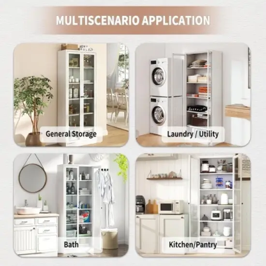 Hrinhom 72"H Kitchen Pantry Cabinet, Freestanding Storage Cabinet with Adjustable Shelves image {9}