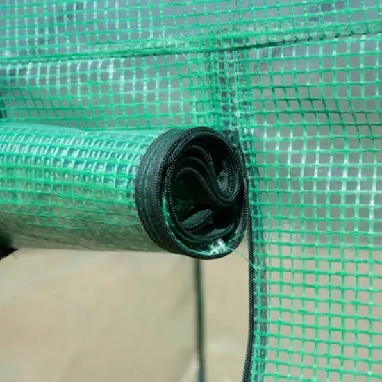 Outsunny Walk-in Greenhouse, 2-Tier Shelves, Steel Frame Hot house, Roll-Up Zipper Door for Flowers, Vegetables, Green image {4}