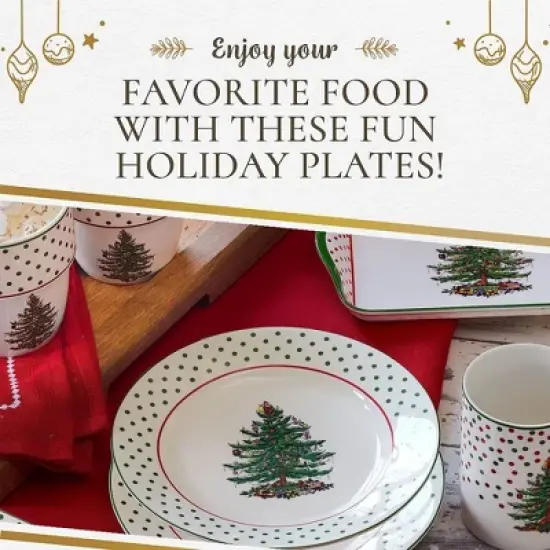 Portmeirion Christmas Tree Polka Dot Dessert Plate (Set of 4) - Festive 8" Stoneware Plates - Microwave, Dishwasher, Freezer Safe Party Dishes image {4}